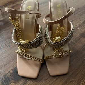 Miss Lola Tan and Gold Chain Heels